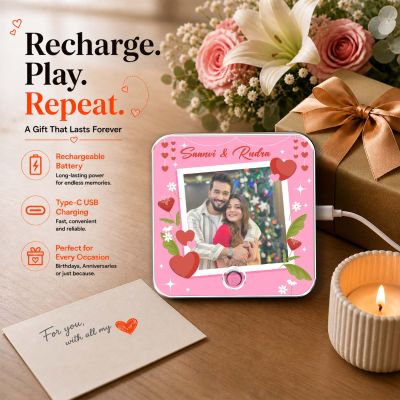 Birthday Gift for Wife  Personalized Musical Fridge Magnet Photo Frame for Couples | Custom Photo & Audio Playable Song Frame Type-C Rechargeable Smart Memory Fridge Magnet